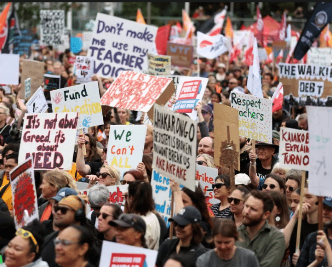 New Zealand mega strike sees 100,000 public sector workers protest