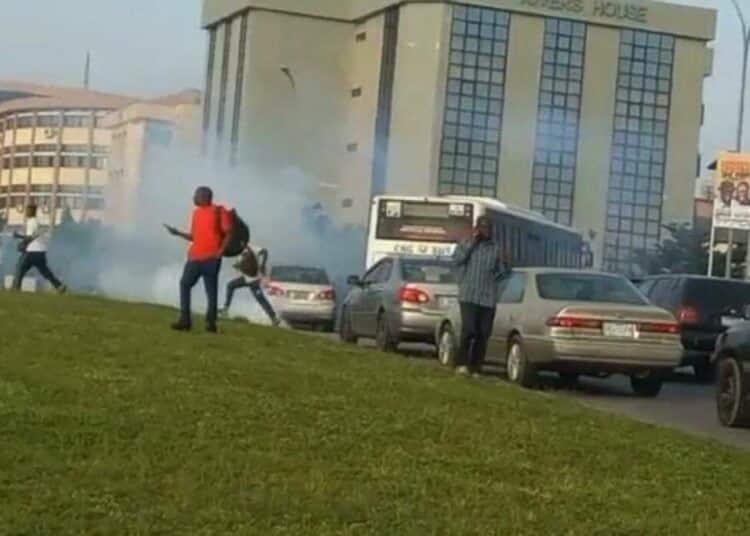 #FreeNnamdiKanuNow protest sparks teargas, arrests in Abuja central business district
