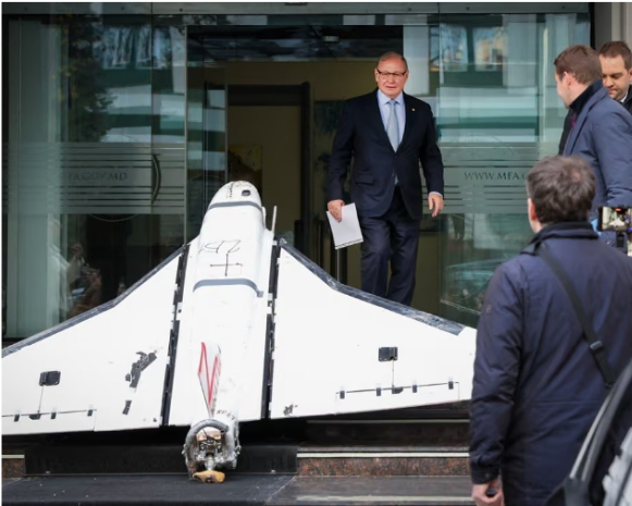 Moldova displays Russian drone after summoning Moscow ambassador over ‘unacceptable’ crash
