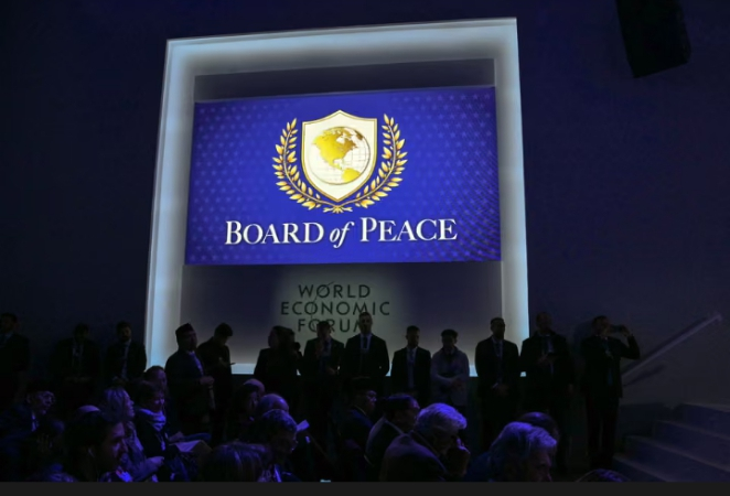 Trump Board of Peace logo resembling UN emblem sparks Davos backlash