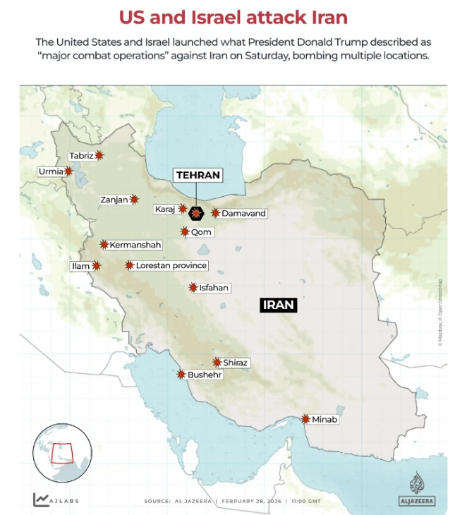 Mapping US and Israeli attacks on Iran and Tehran’s retaliatory strikes as war spreads across the Middle East