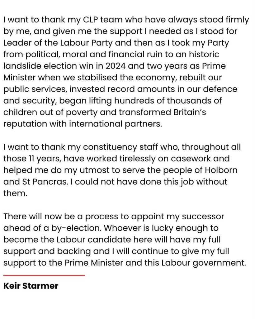 Keir Starmer steps down as MP after 11 years